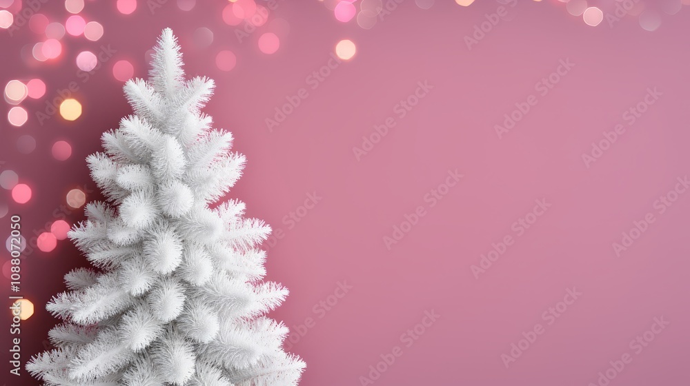 White Christmas tree against a pink background. White Christmas tree against a pink background.