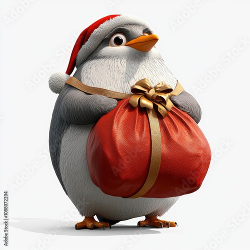 Adorable Christmas Penguin Carrying a Gift photo