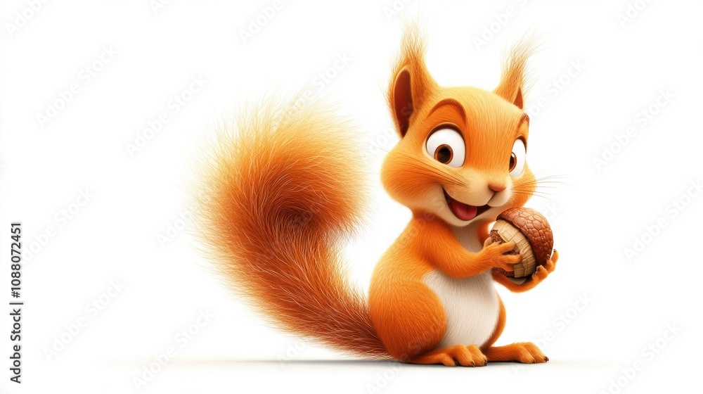 Cute Squirrel Holding an Acorn with Bushy Tail Cute Squirrel Holding an Acorn with Bushy Tail