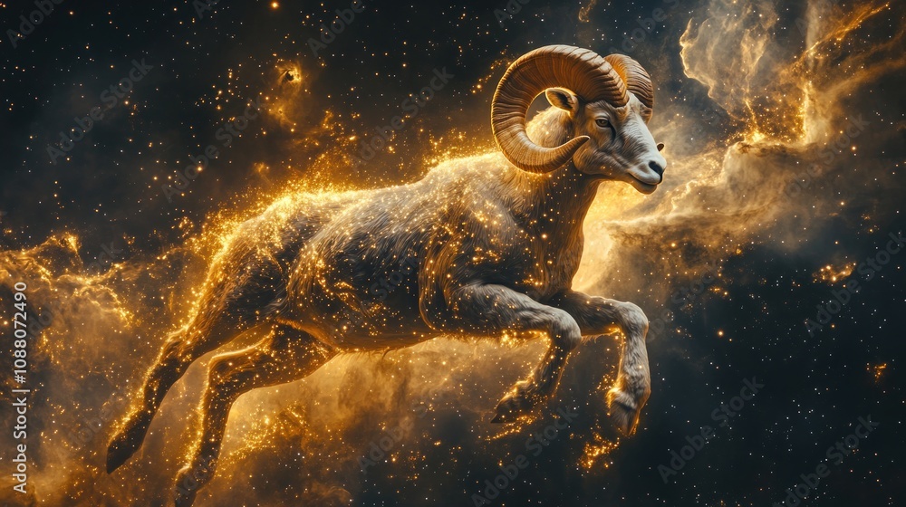 Aries Zodiac Sign in Cosmic Galaxy Aries Zodiac Sign in Cosmic Galaxy