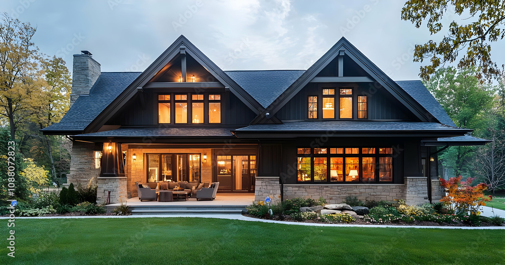 Elegant craftsman exterior with stylish design and modern artistic elements. Elegant craftsman exterior with stylish design and modern artistic elements.