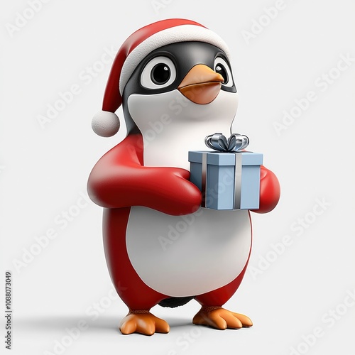 Adorable Christmas Penguin Holding a Gift photo