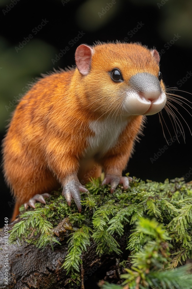 An orange agouti perched on a mossy log amidst a lush green forest, displaying an alert and curious demeanor
An orange agouti perched on a mossy log amidst a lush green forest, displaying an alert and curious demeanor