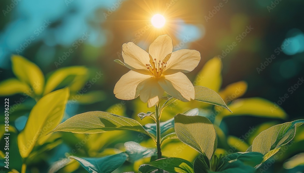 Obraz premium A single flower blossoms in the sunlight. This photo can be used for projects related to nature, spring, or new beginnings.