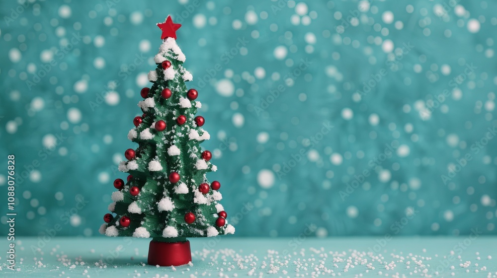 Obraz premium Miniature Christmas tree with decorative elements.