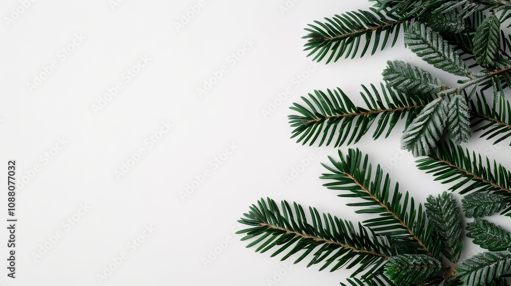 Green pine branches on a white background. Green pine branches on a white background.