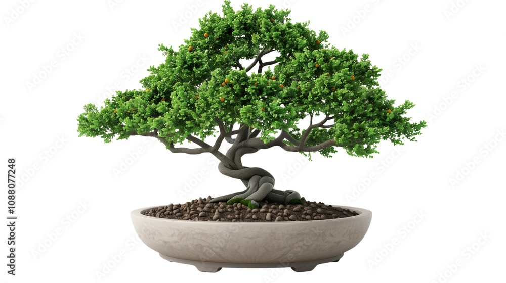 Serene Bonsai: A miniature tree, a symbol of patience and tranquility, stands majestically in its pot, showcasing the art of bonsai cultivation.