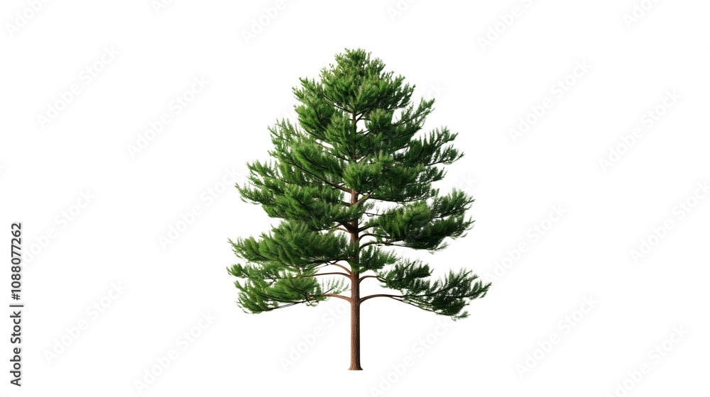 Majestic Pine Tree: A solitary pine tree stands tall against a clean backdrop, its branches reaching towards the sky, symbolizing resilience, longevity, and growth. It is an evergreen tree. Majestic Pine Tree: A solitary pine tree stands tall against a clean backdrop, its branches reaching towards the sky, symbolizing resilience, longevity, and growth. It is an evergreen tree.