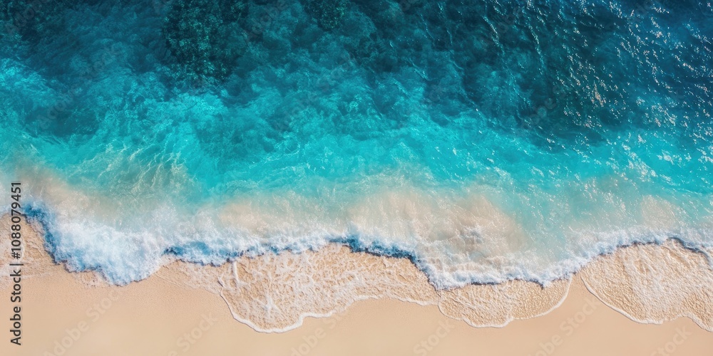 Fototapeta premium sandy beach and blue ocean water with copy space for your text or image