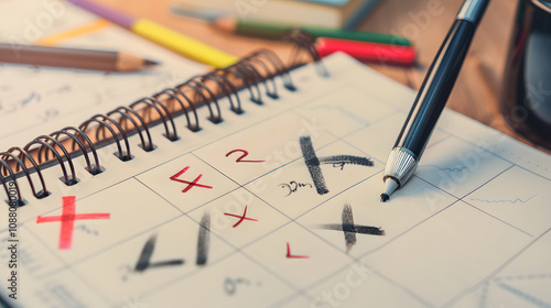 Wallpaper Mural A planner with crossed-out tasks, a pen, and colored pencils, indicating organization and planning. Torontodigital.ca