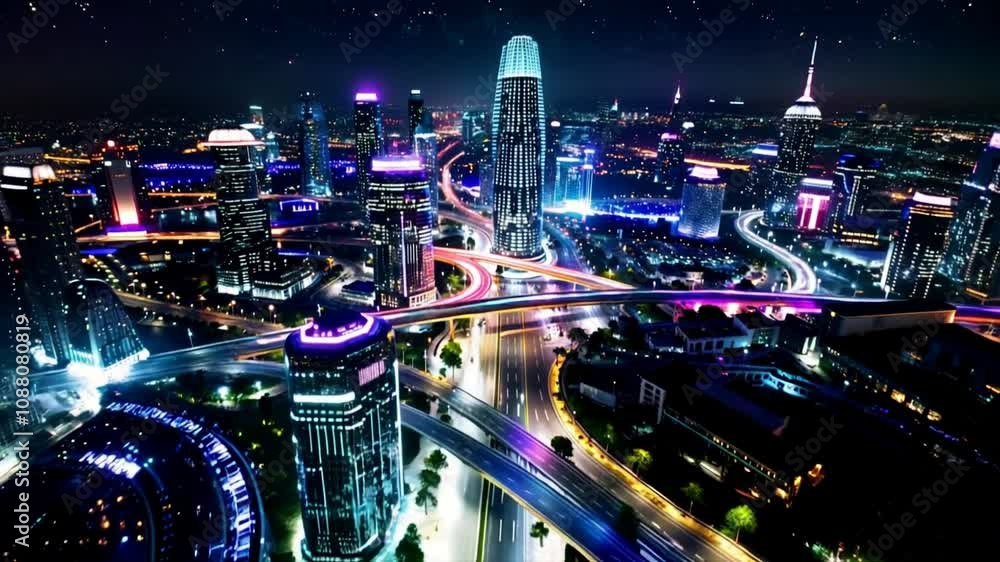 Stunning timelapse of a city glowing with lights, vibrant urban nightscape