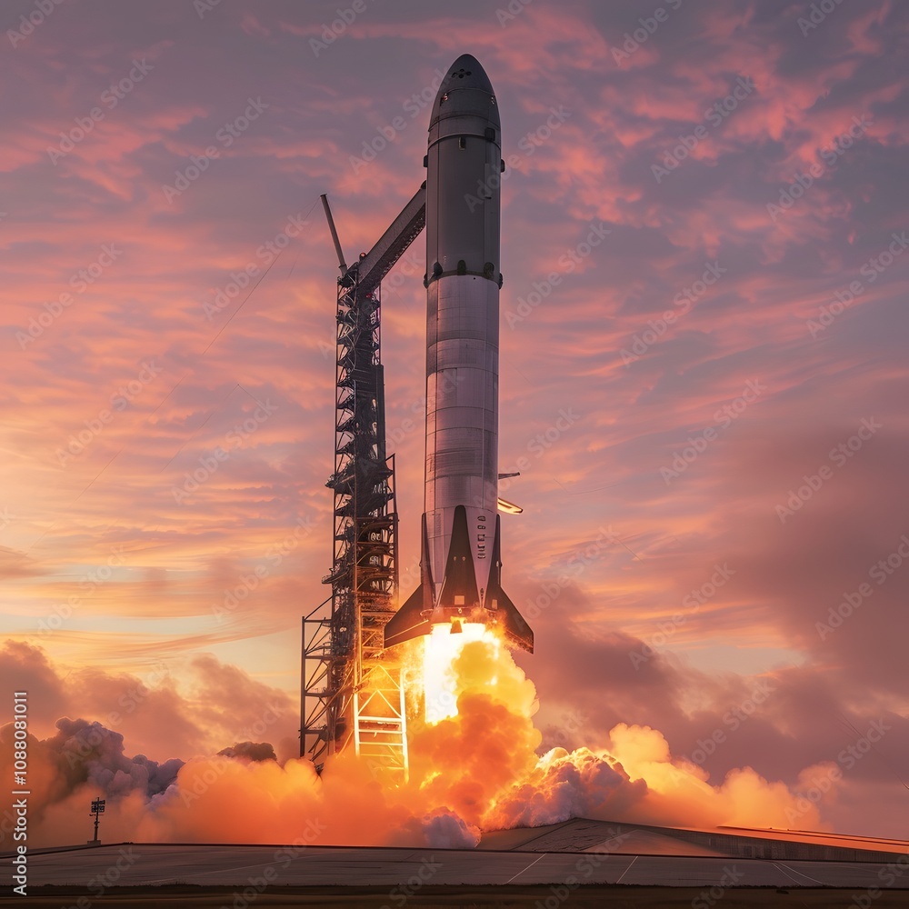 A rocket launches against a colorful sky, showcasing advancements in space exploration. A rocket launches against a colorful sky, showcasing advancements in space exploration.