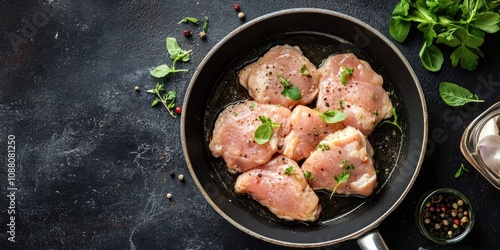 Wallpaper Mural raw chicken meat in a frying pan - cook the meat. food backdrop. top view and copy space. Torontodigital.ca
