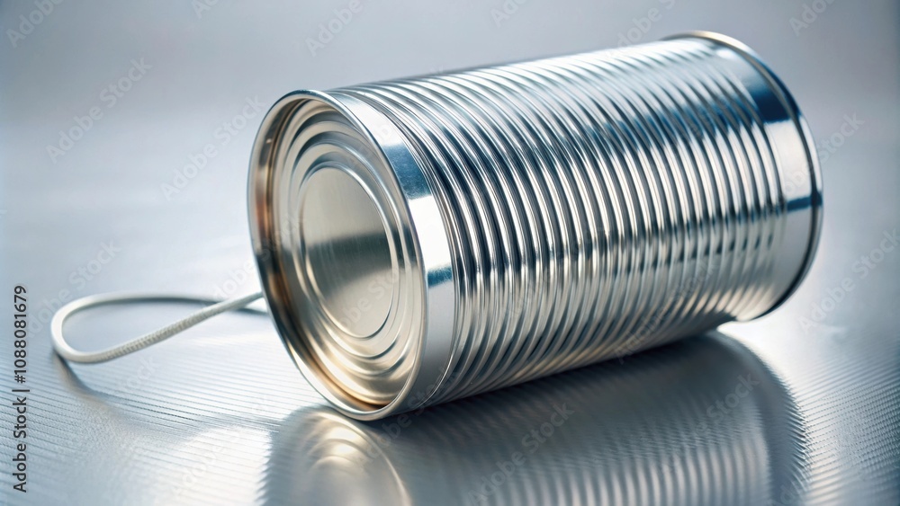 Close-up of a tin can phone, communication, childhood, DIY, connection, vintage, retro, technology, conversation, play, cord Close-up of a tin can phone, communication, childhood, DIY, connection, vintage, retro, technology, conversation, play, cord