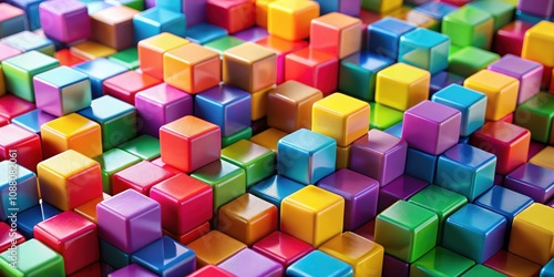 Colorful array of cubes with selective focus, cubes, colorful, array, selective focus, vibrant, geometric, pattern, abstract