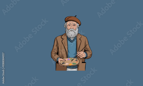 Senior artist holding palette and paintbrush