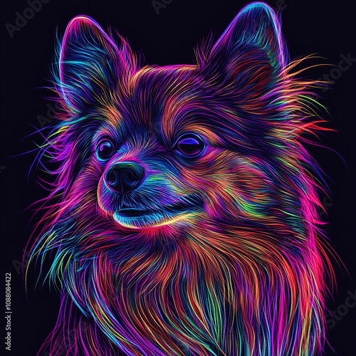 Pomeranian in neon lines