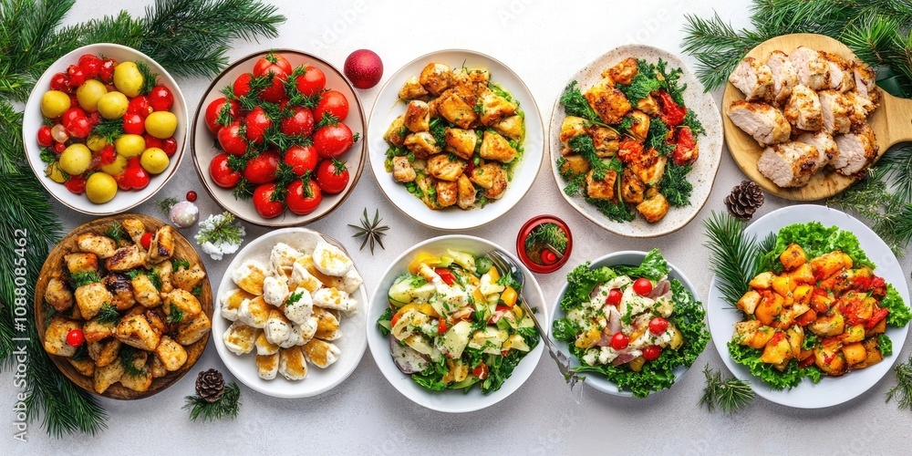 Delicious meals for Christmas dinner on a light background. Delicious meals for Christmas dinner on a light background.