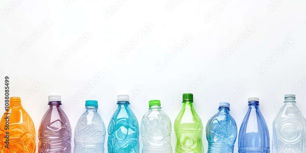 Naklejka premium Environmental issues. Isolated empty plastic bottles on a white background, panorama, copyspace.