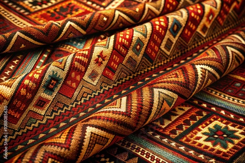 Aztec-Inspired Fabric Pattern in Earthy Tones - Geometric Motifs for Interior Design, Textiles, and Fashion - Unique, Vibrant, Cultural Aesthetic for Home Decor and Apparel