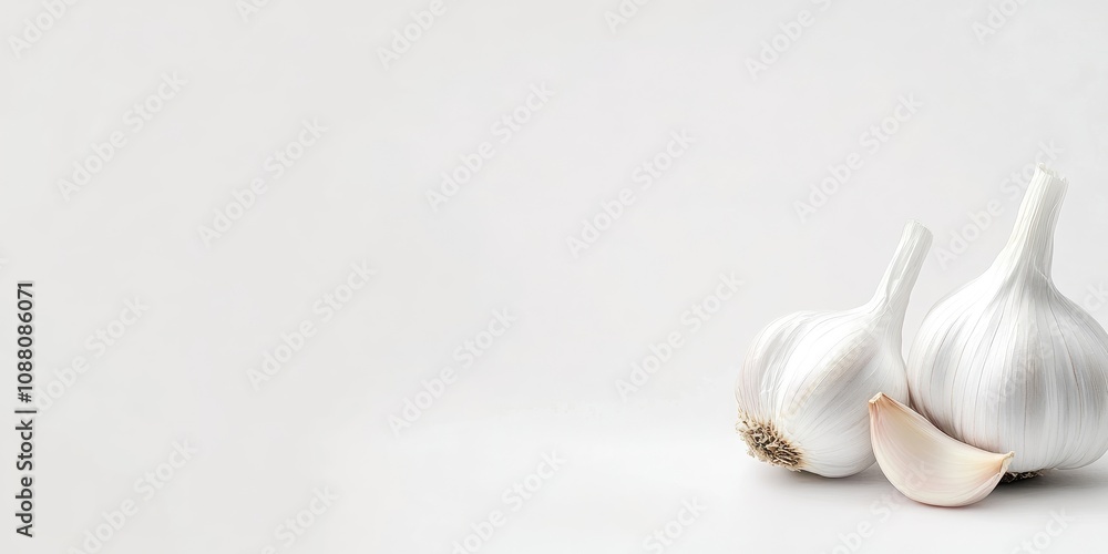 Naklejka premium Fresh garlic against a white background, copyspace.