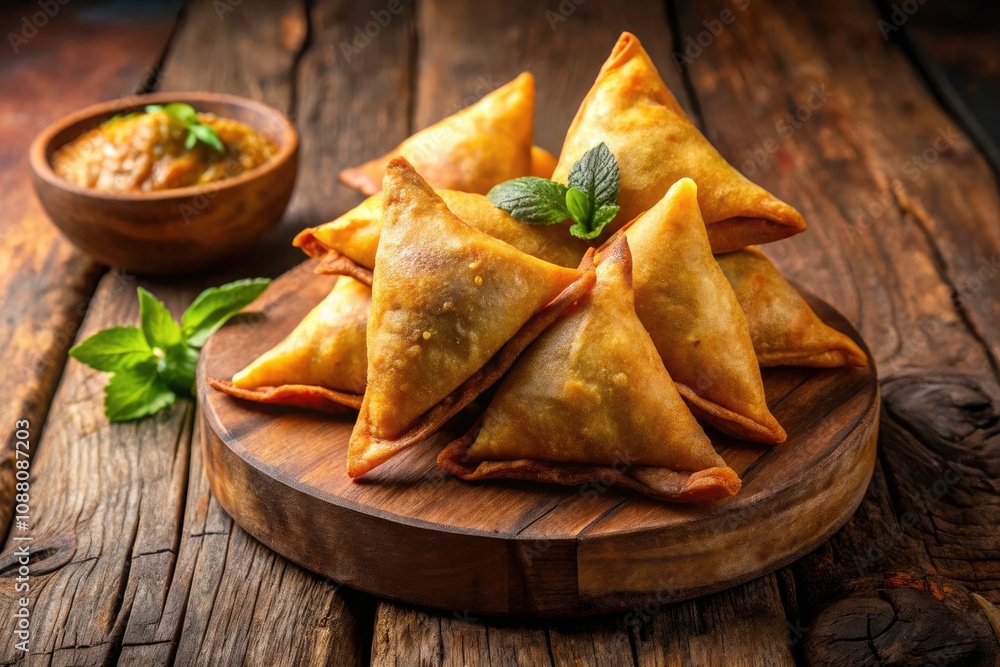 Crispy Golden-Brown Samosas Stacked Neatly, Ideal for Appetizers and Snacks, Showcasing Their Delicious Filling and Textured Exterior Crispy Golden-Brown Samosas Stacked Neatly, Ideal for Appetizers and Snacks, Showcasing Their Delicious Filling and Textured Exterior