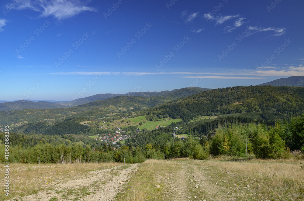 Panorama of the mountains on the trail from Korbielów to Pilsko Panorama of the mountains on the trail from Korbielów to Pilsko