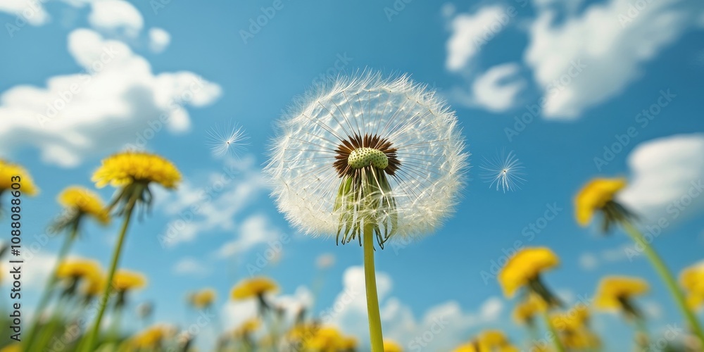 dandelion. flowers in spring and summer, blue sky dandelion. flowers in spring and summer, blue sky
