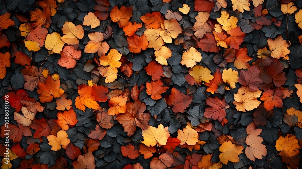 A vibrant mix of autumn leaves in shades of red, orange, and yellow. A vibrant mix of autumn leaves in shades of red, orange, and yellow.