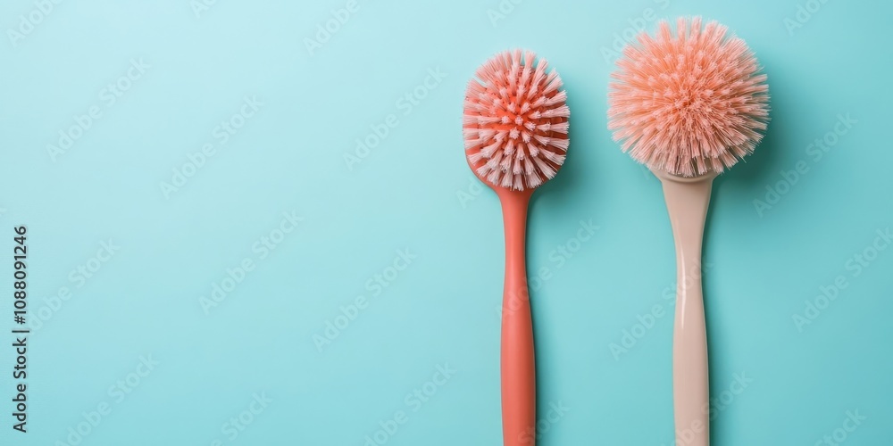The plunger and toilet brush. Copyspace for text. Cleaning idea. The plunger and toilet brush. Copyspace for text. Cleaning idea.
