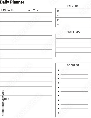 Daily planner printable template Vector.