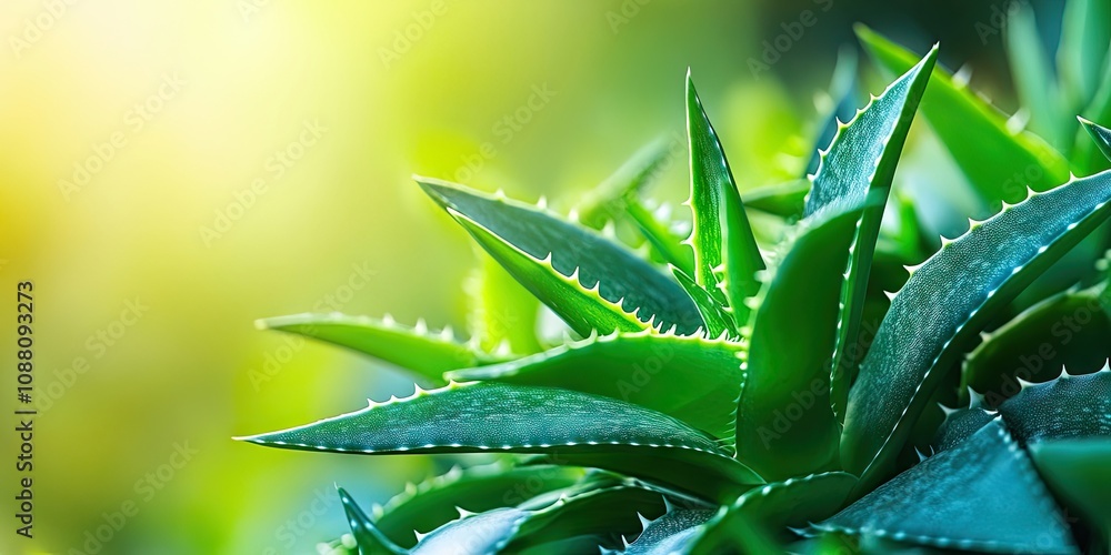 Close-up of fresh green aloe vera leaves known for their medicinal properties. High-quality royalty-free stock photo of a fresh aloe vera plant in a garden. Macro image featuring copyspace. Close-up of fresh green aloe vera leaves known for their medicinal properties. High-quality royalty-free stock photo of a fresh aloe vera plant in a garden. Macro image featuring copyspace.