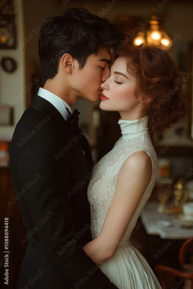 A timeless romantic moment between a couple, perfectly captured in soft, natural lighting for an enchanting romance novel book cover design A timeless romantic moment between a couple, perfectly captured in soft, natural lighting for an enchanting romance novel book cover design