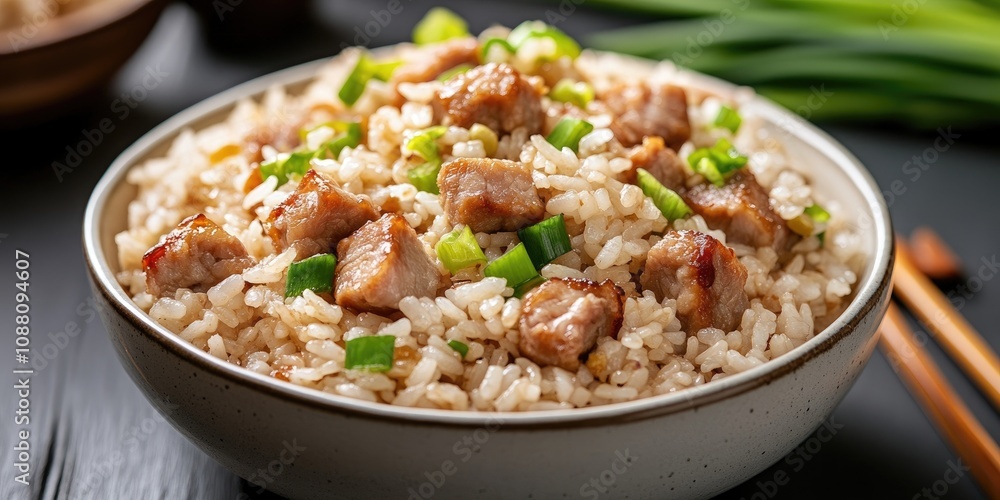Chinese cuisine, rice with pork and meat Chinese cuisine, rice with pork and meat