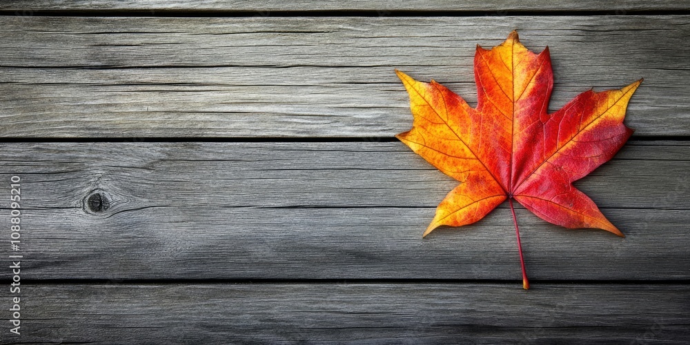 Autumn's colorful maple leaf on a wooden background Autumn's colorful maple leaf on a wooden background