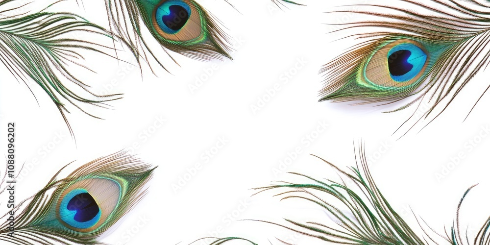 Obraz premium Peacock feathers on a white backdrop