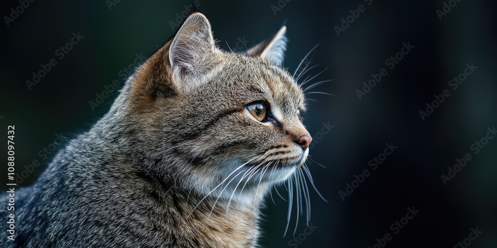 Close-up side profile portrait of a European wildcat. Close-up side profile portrait of a European wildcat.