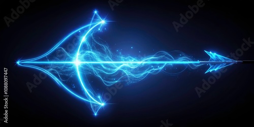 Enchanted Blue Neon Arrow Isolated on White Background for Magical Archer Themes, Surreal Photography, Fantasy Art, Glowing Archery Elements, Ethereal Imagery