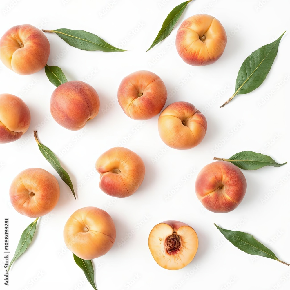 set of peaches Isolated On a White Background set of peaches Isolated On a White Background