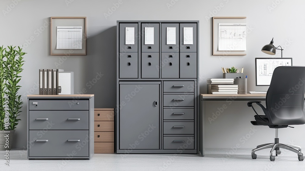Modern Minimalist Home Office Setup with Organizational Storage Solutions and Desk in a Bright, Clean Environment for Productivity and Inspiration Modern Minimalist Home Office Setup with Organizational Storage Solutions and Desk in a Bright, Clean Environment for Productivity and Inspiration
