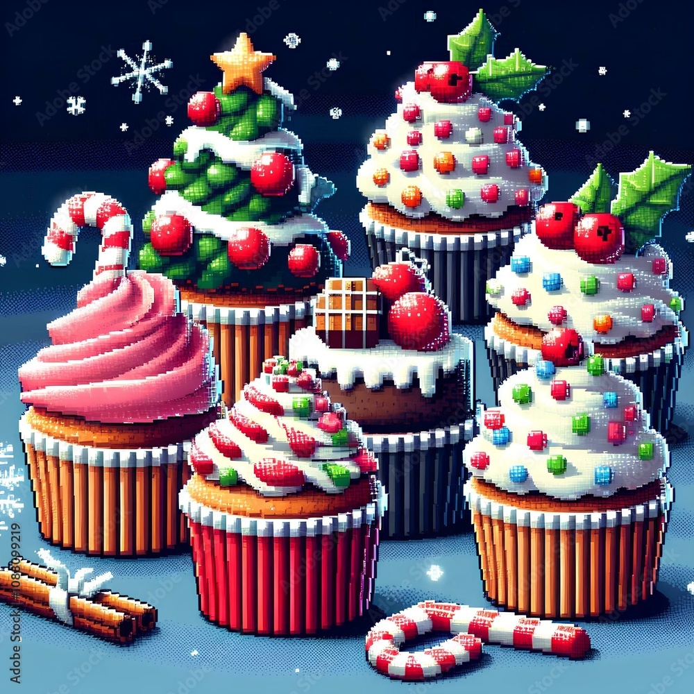 ilustración de diversos cupcakes navideños ilustración de diversos cupcakes navideños