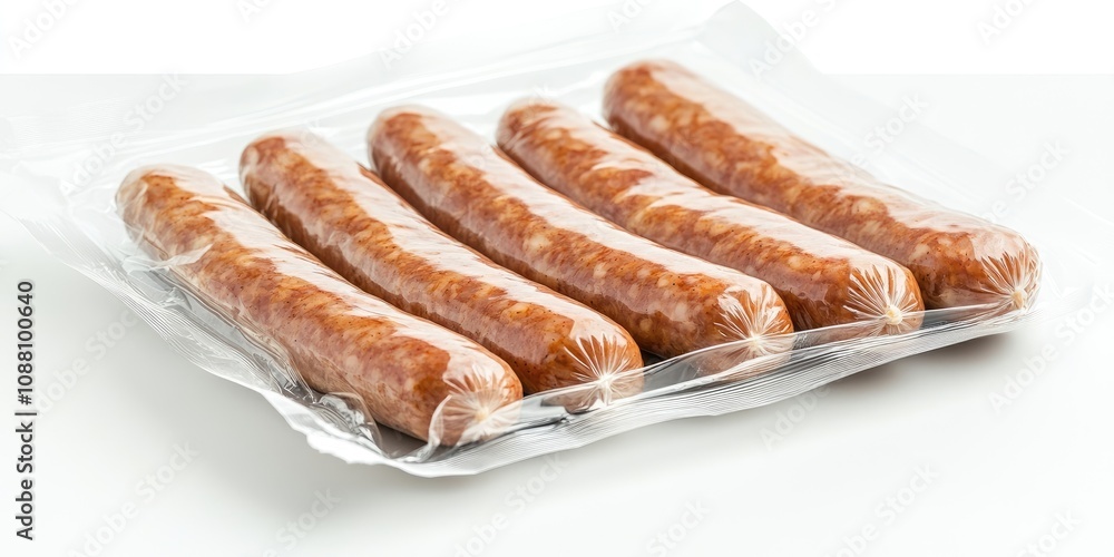 Sausages packaged in plastic on a white background. Sausages packaged in plastic on a white background.