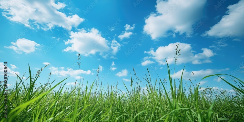 Fototapeta premium grass with a blue sky backdrop