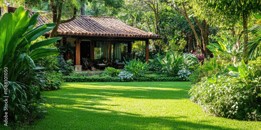 Green summer garden of a resort exterior, stock image Green summer garden of a resort exterior, stock image