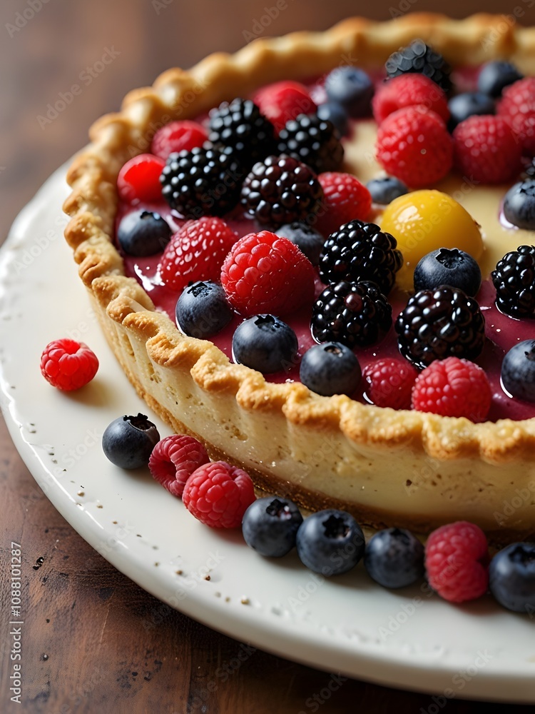 Delicious Berry Tart with Raspberries, Blackberries, and Blueberries. Generative AI Delicious Berry Tart with Raspberries, Blackberries, and Blueberries. Generative AI