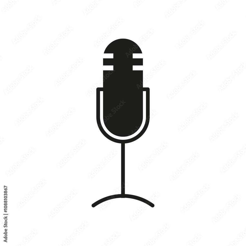 Microphone icon. Audio device vector. Black recording tool. Simple broadcast symbol. Microphone icon. Audio device vector. Black recording tool. Simple broadcast symbol.