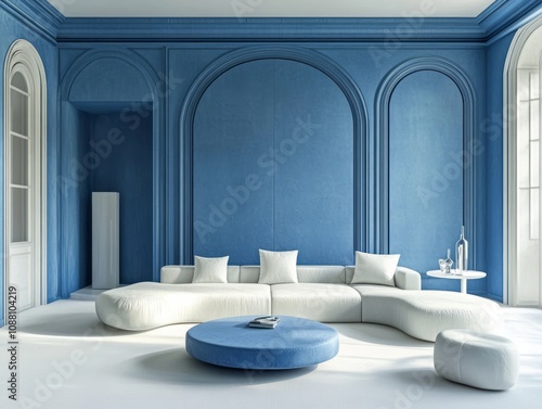 Wallpaper Mural Modern Blue Living Room With Curved White Sofa Torontodigital.ca