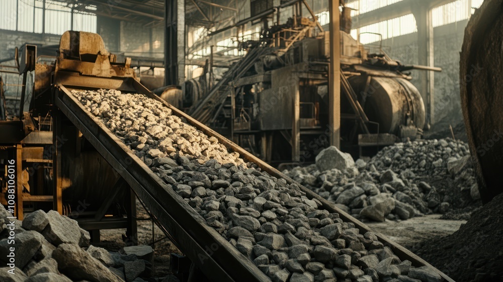 Industrial Conveyor Belt with Rocks Industrial Conveyor Belt with Rocks