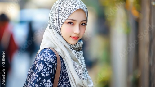 Young Woman Wearing A Stylish Floral Hijab