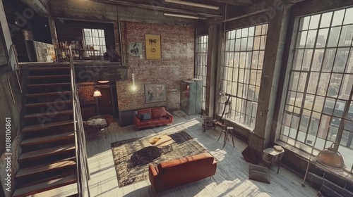 Wallpaper Mural Sunlit Loft Apartment Featuring Exposed Brick Walls and Large Windows Torontodigital.ca
